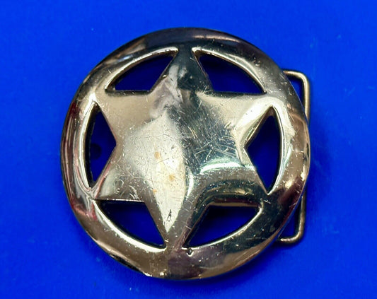 Badge Shaped Cutout Star in circle Vintage Solid Brass Belt Buckle
