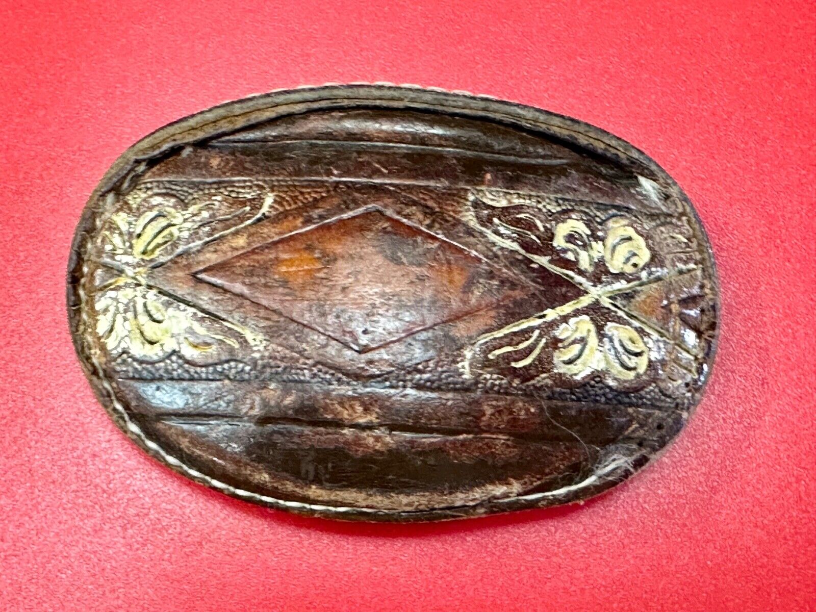 Vintage Cow Hyde Hand finished oval leather belt buckle