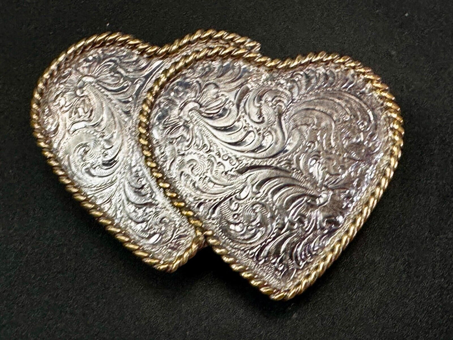 Two Deal Hearts - Vintage Award Design Medals Two Tone Western Belt Buckle