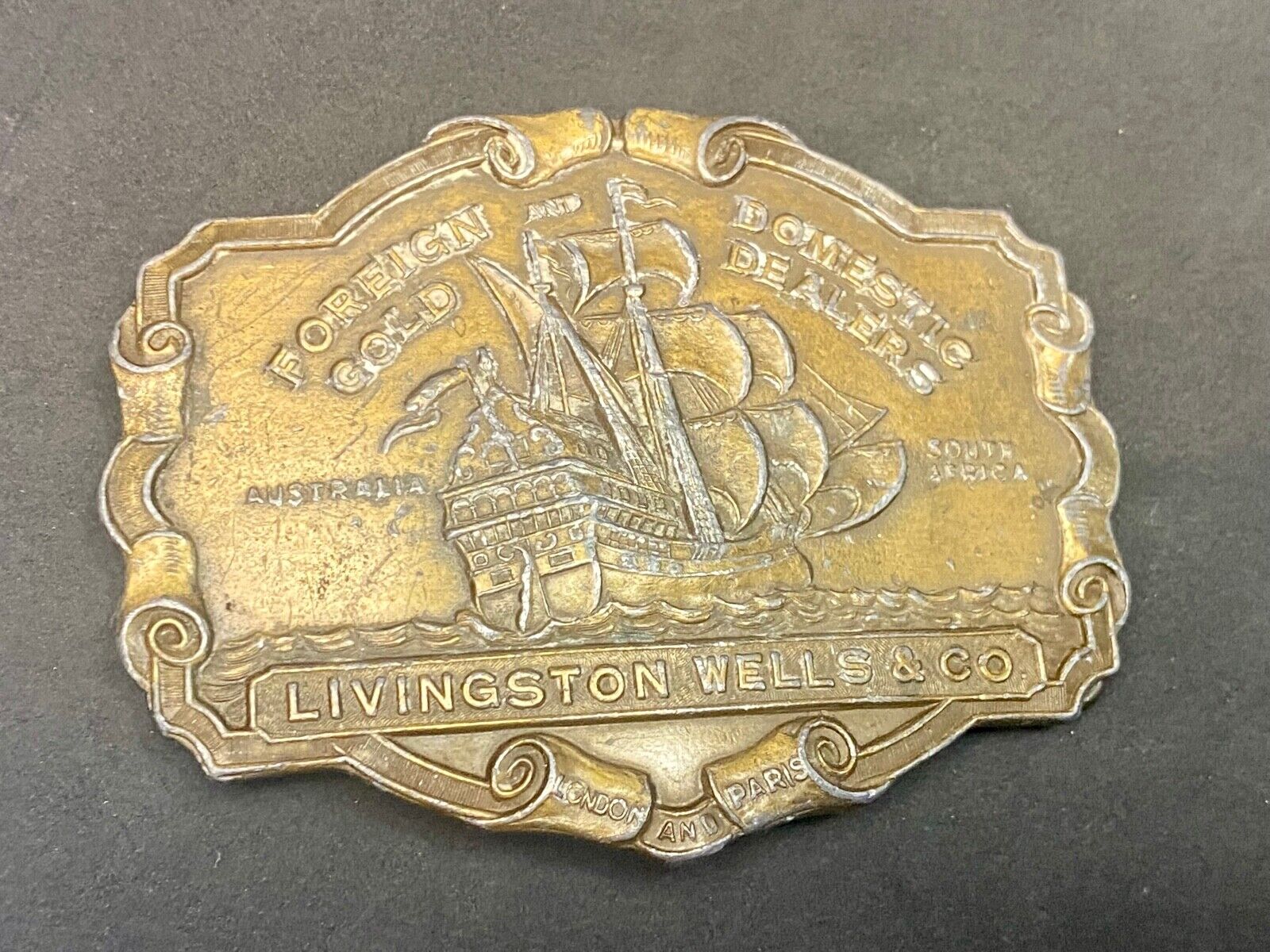 V-36 Livingston Wells & Co Foreign Domestic Gold Sailing Belt Buckle - Bergamot 