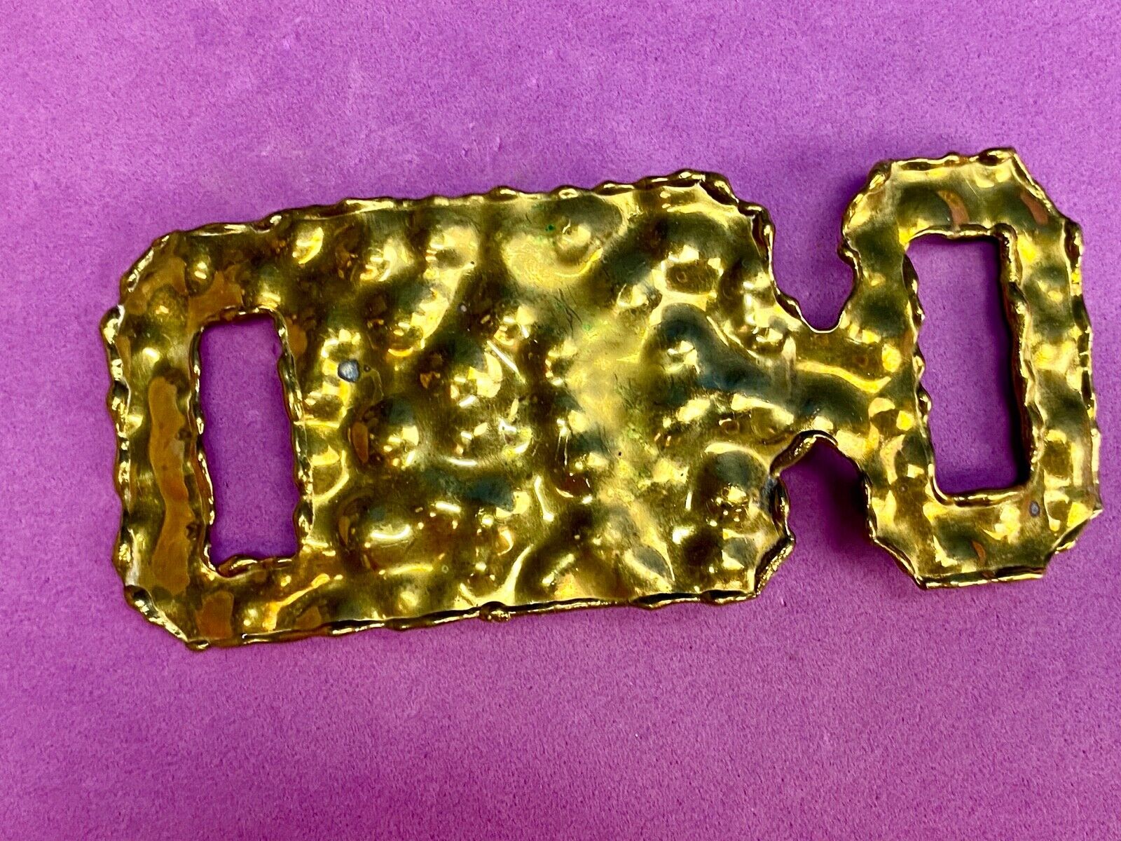 Vintage Made in India large tin pattern style belt buckle 