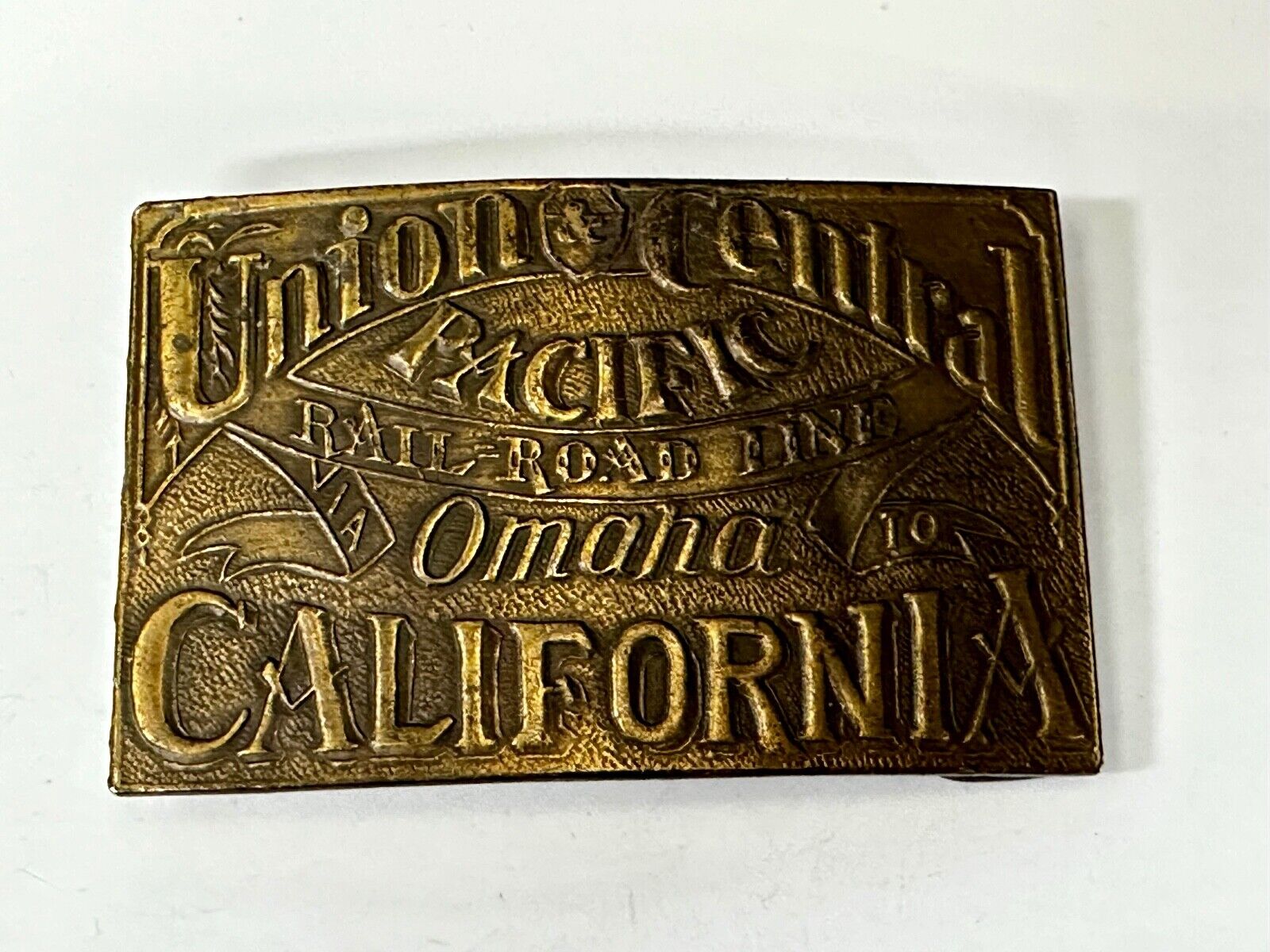 Union Central Pacific Railroad Line Omaha - California P-38 Bergamot Belt Buckle