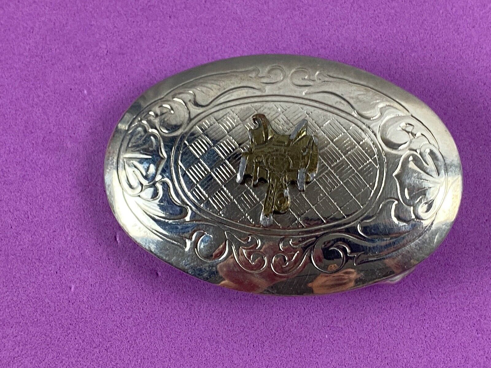 Vintage Horse Saddle Western Belt Buckle - Two Tone - Quality! Usa Made 