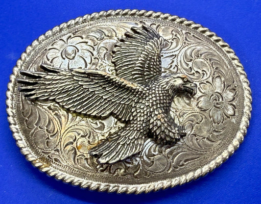American Bald Flying Eagle Patriotic Flower Swirl Ornate Western Belt Buckle