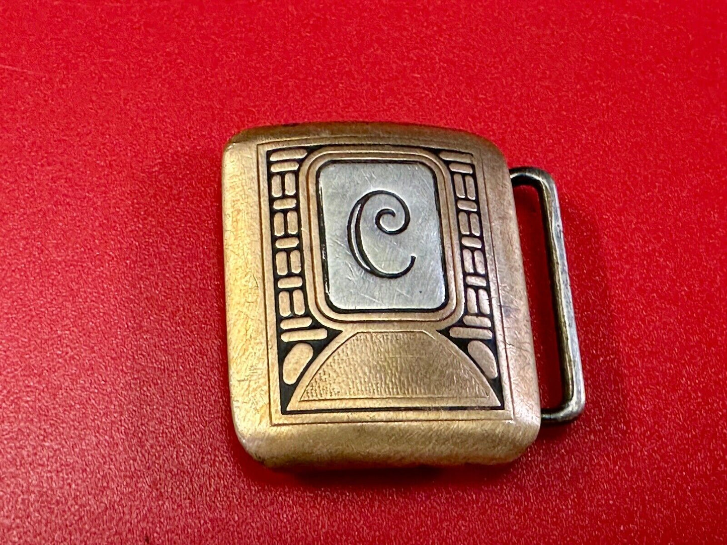 Vintage Hickok Bronze Initial Letter Monogram C Art Deco dress belt buckle