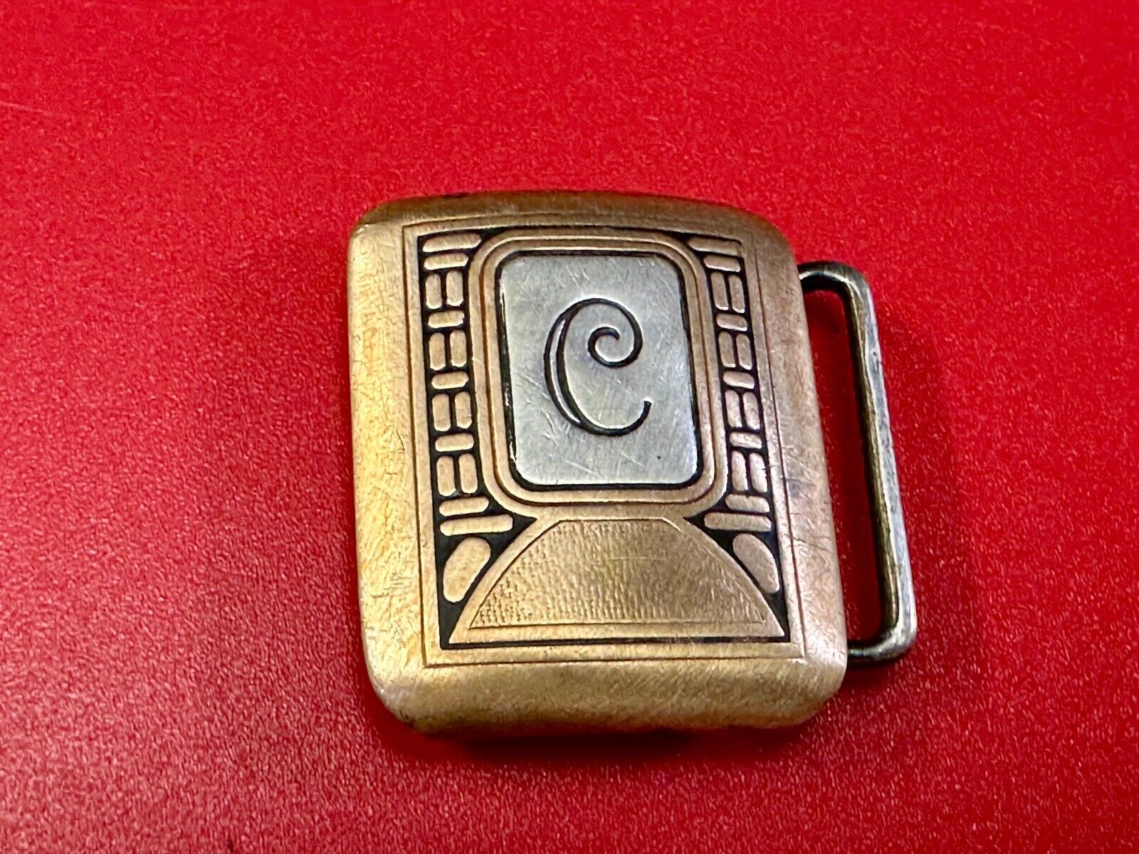Vintage Hickok Bronze Initial Letter Monogram C Art Deco dress belt buckle