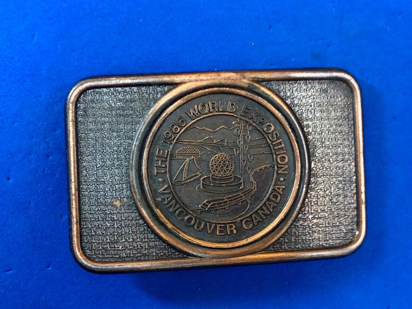 1986 World Exposition Vancouver Canada Souvenier Belt Buckle Copper Color