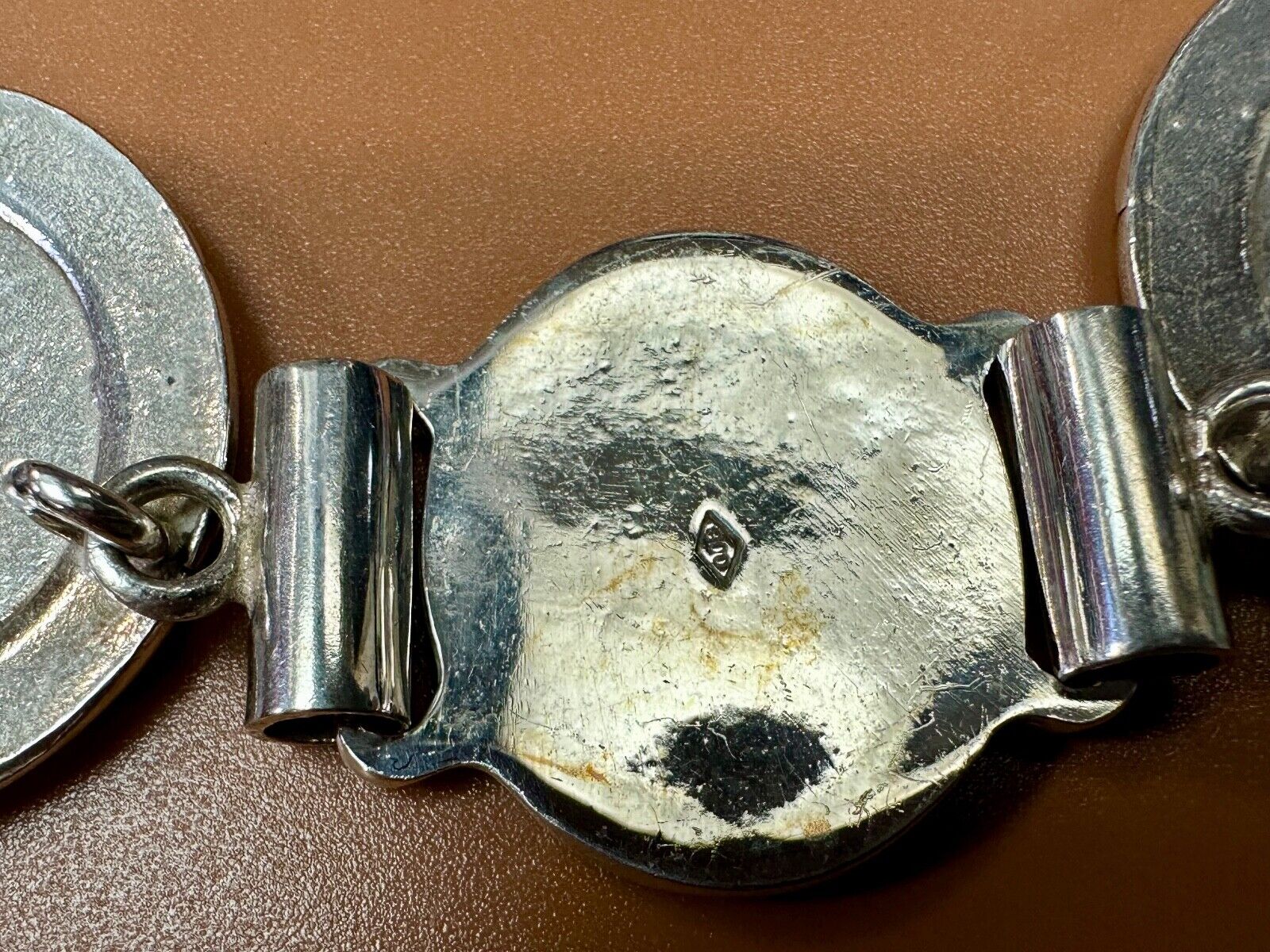 Antique 900 Silver three piece 5" wide southwest concho pattern belt buckle