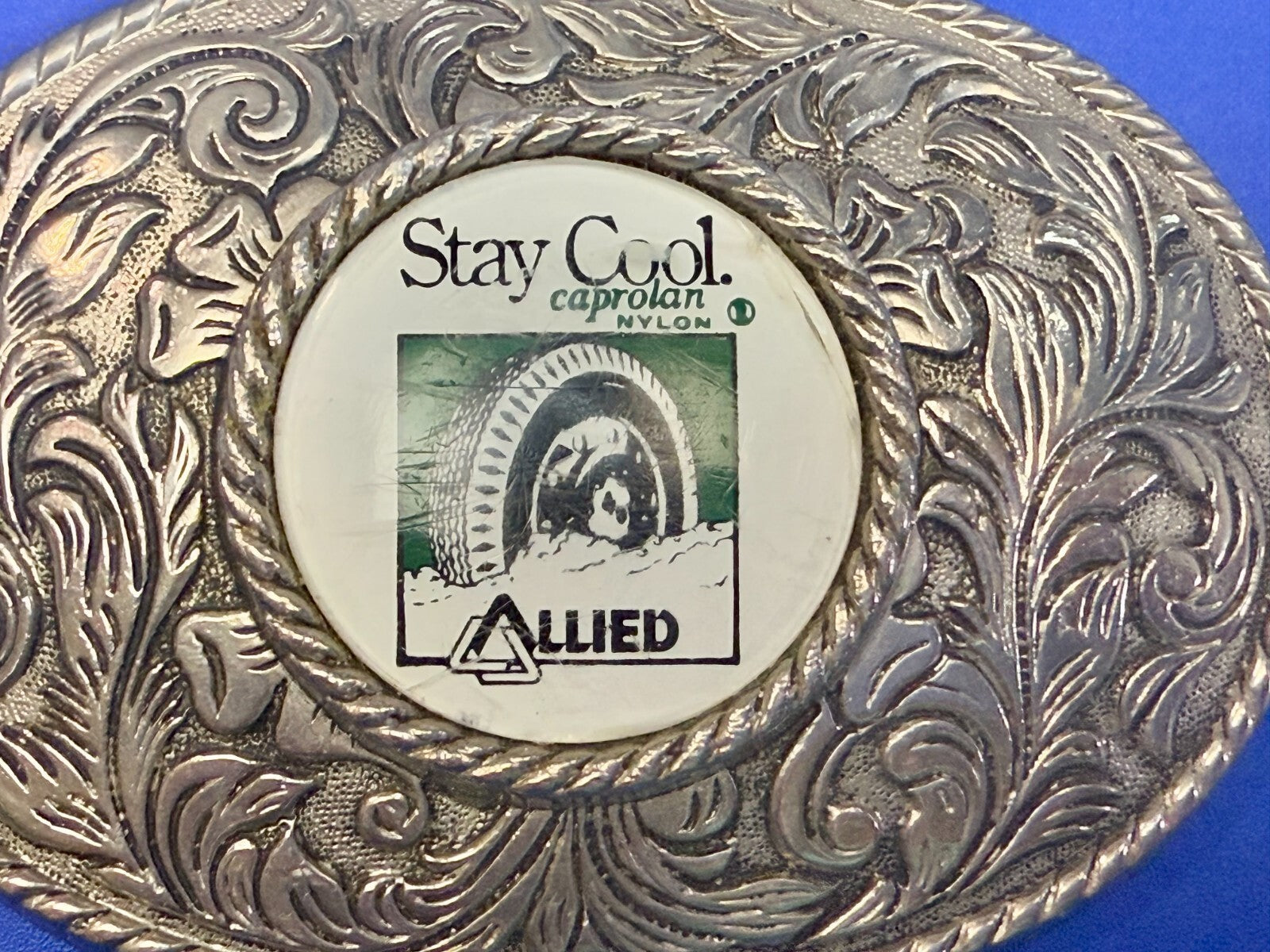 ALLIED Transport Stay Cool Caprolan Nylon Silver Color Advertisement Belt Buckle