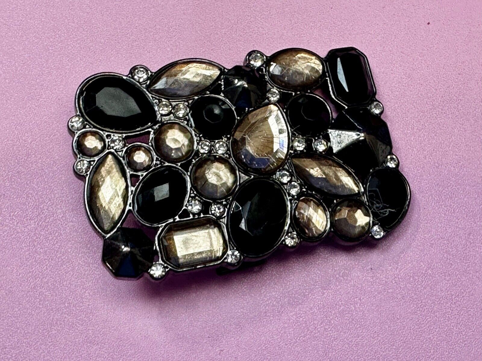 Black & Clear Rhinestone Studded Hippy Retro Vibe Scarf Belt Buckle Clip