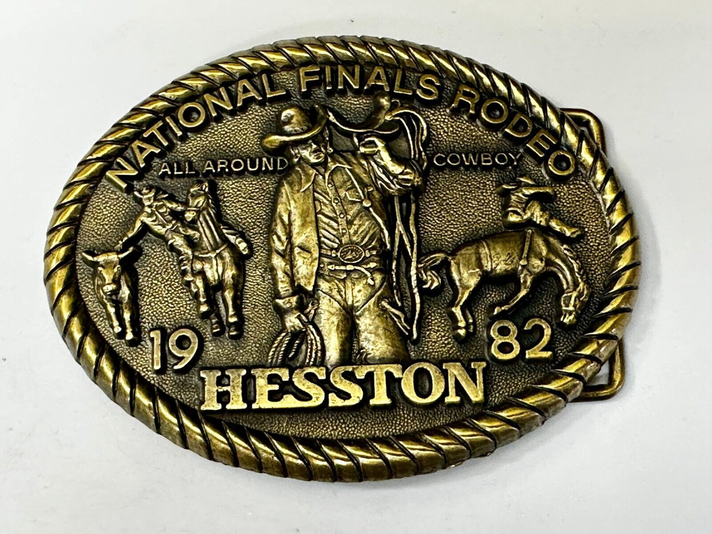 1982 Hesston National Finals Rodeo NFR Cowboys NOS Western Adult Belt Buckle