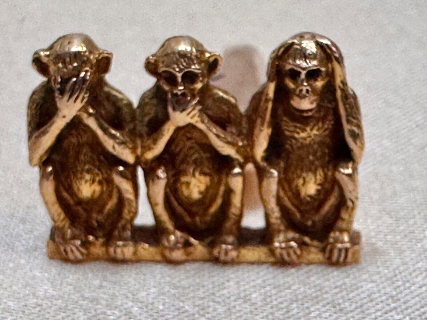 Three Wise Monkeys Speak, See, Hear No Evil  Antique 14K Gold Single Cufflink 6g