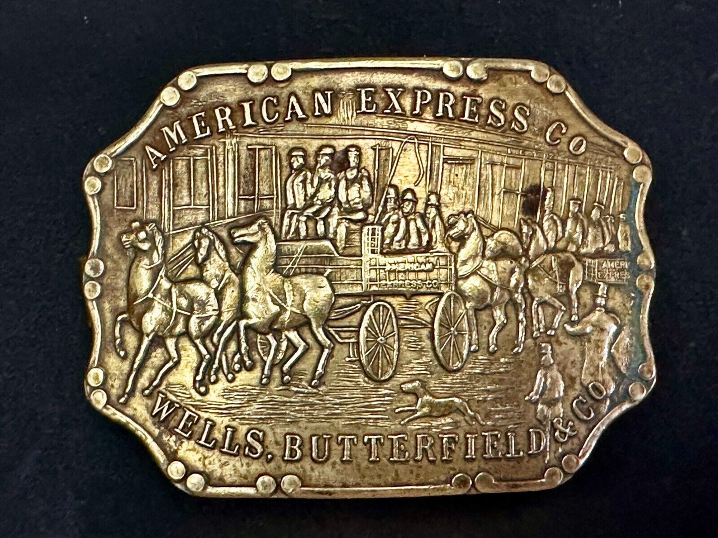 American Express Co Wells Butterfield Vintage Tiffany Rare Stone Belt Buckle