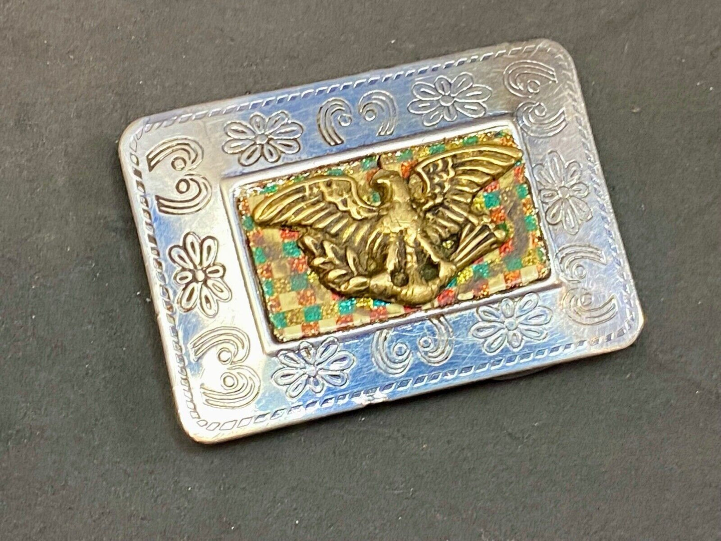 Antique -Eagle Arrows Shield Crest Emblem Belt Buckle  Aaaaa Mexico Makers Mark
