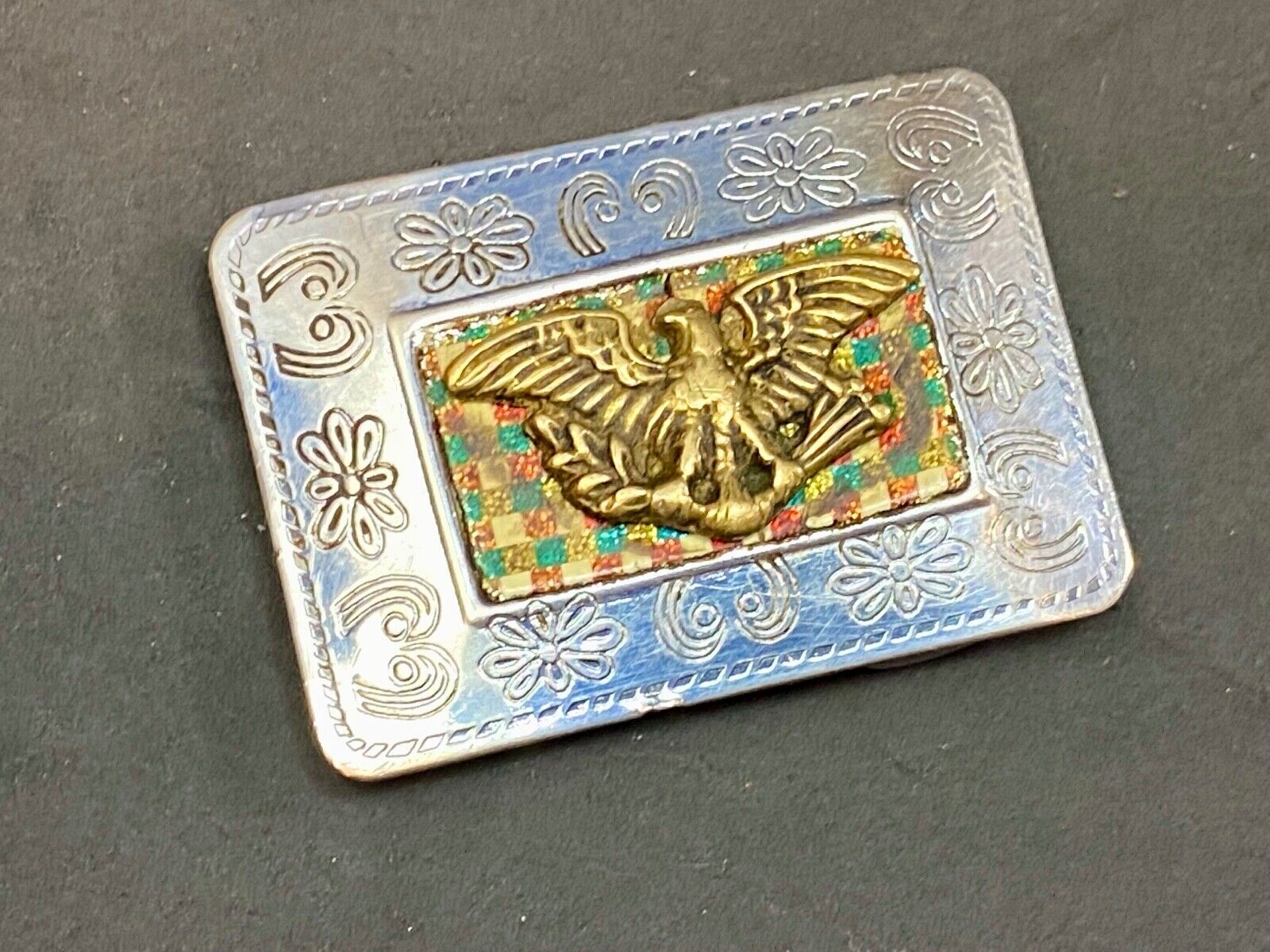 Antique -Eagle Arrows Shield Crest Emblem Belt Buckle  Aaaaa Mexico Makers Mark