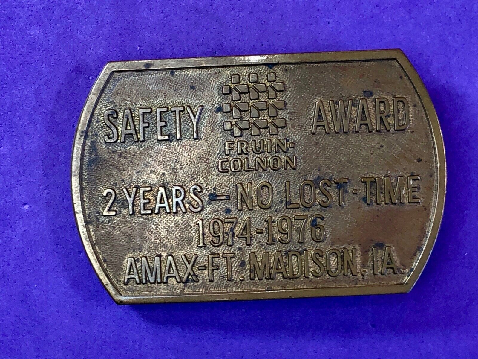 Vintage 1970’s two year safety award- no lost time belt buckle 