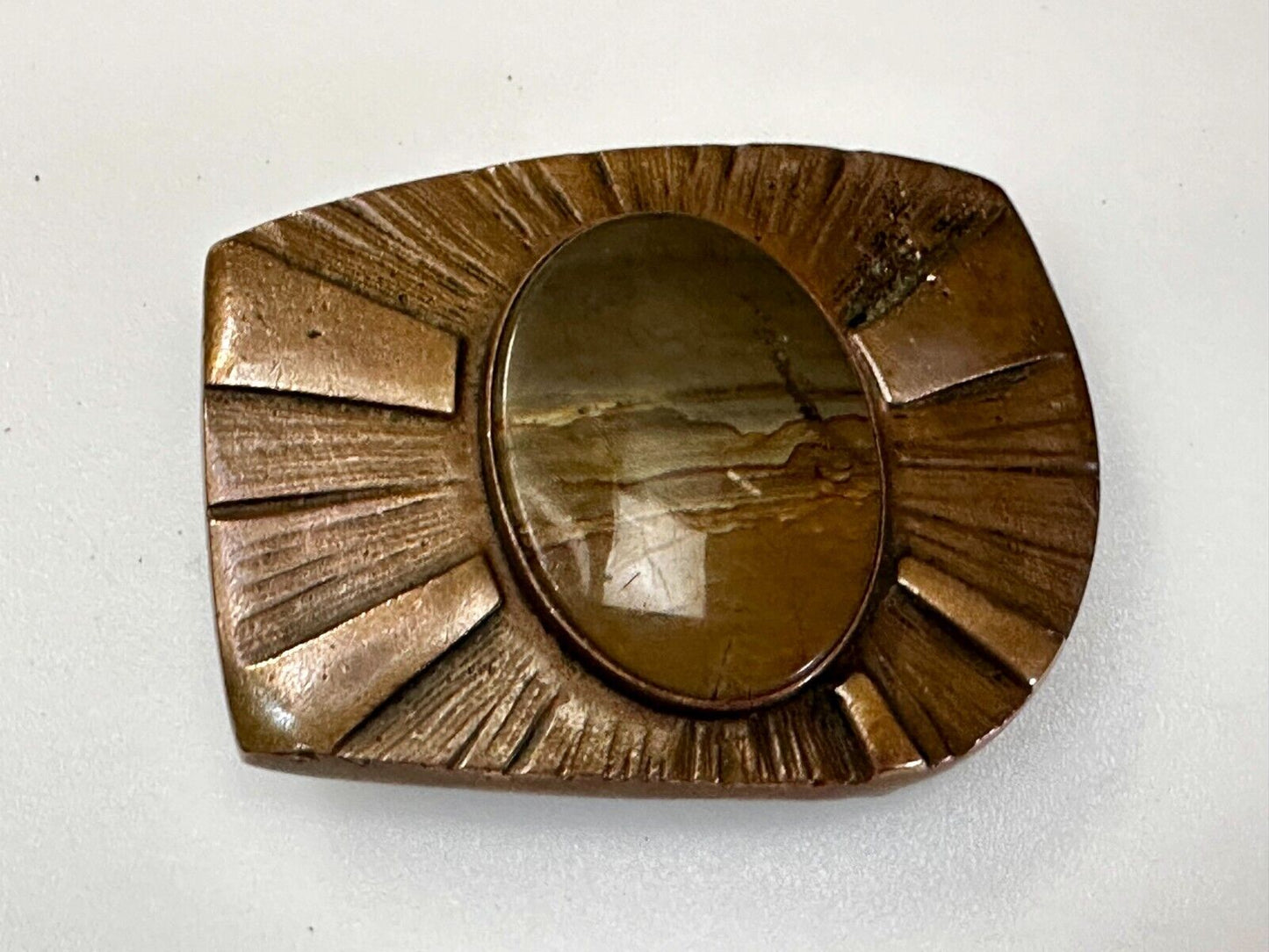 Art Deco Picture Jasper Cabochon Stone In Artisan Hippy Vibe Brass Belt Buckle