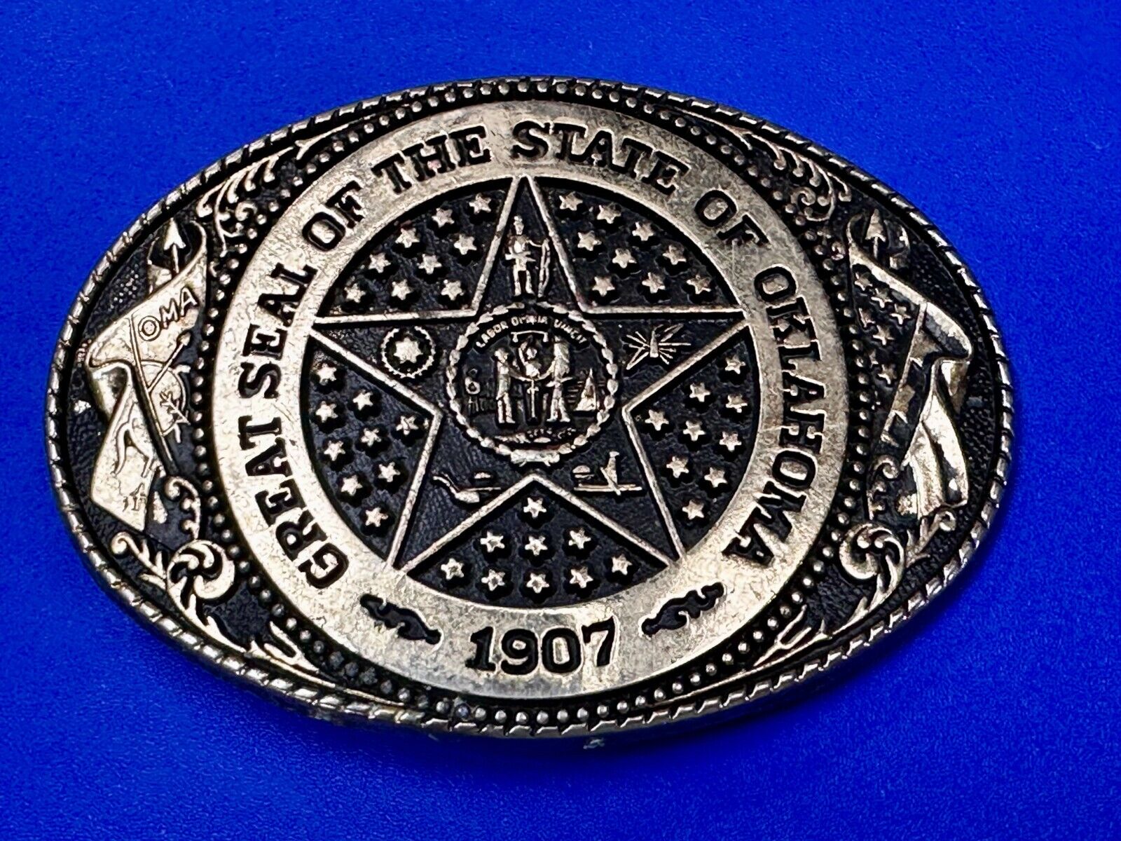 The Great Seal of Oklahoma 1907 Commemorative Vintage Belt Buckle