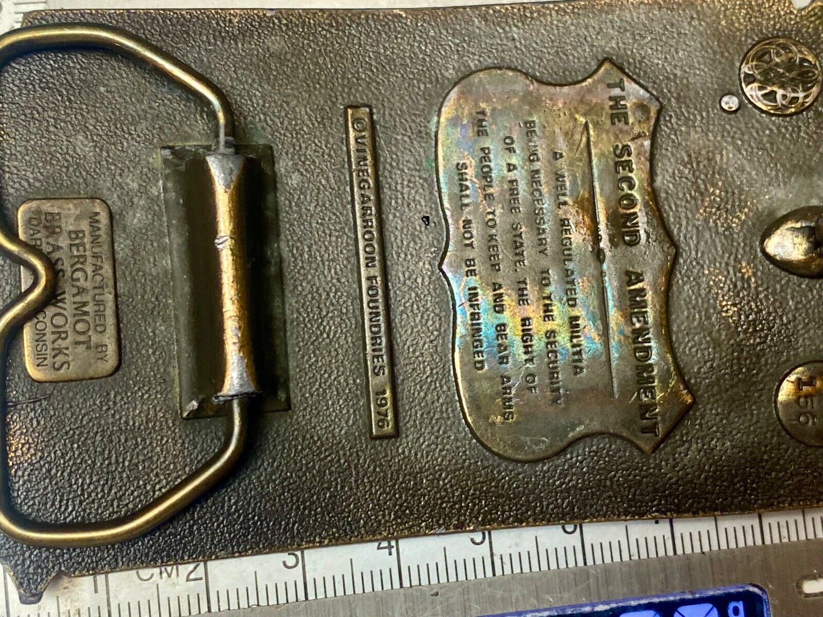The Second Amendment  Our American Heritage Bergamot 1976 gun rights belt buckle