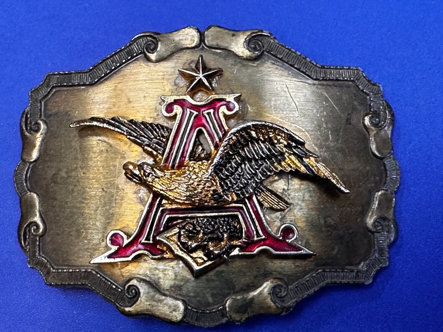 Anheuser-Busch Budweiser Beer Eagle Logo Vintage 1977 Raintree Belt Buckle