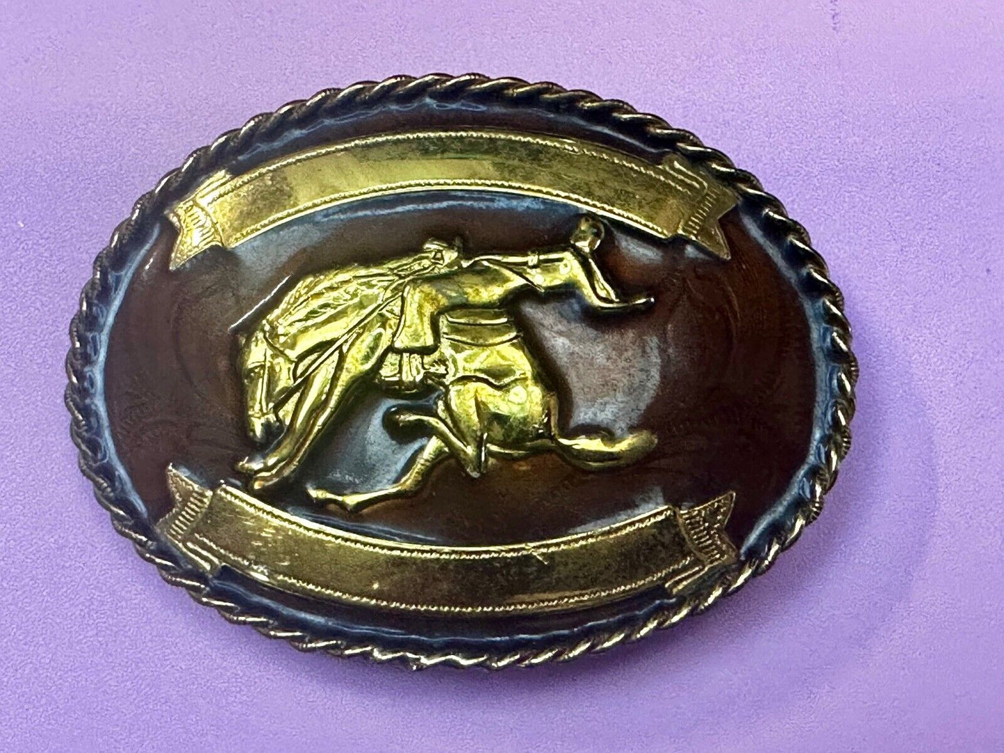Vintage German Silver  Cowboy Saddle Bronc western belt buckle W/ Award Ribbon