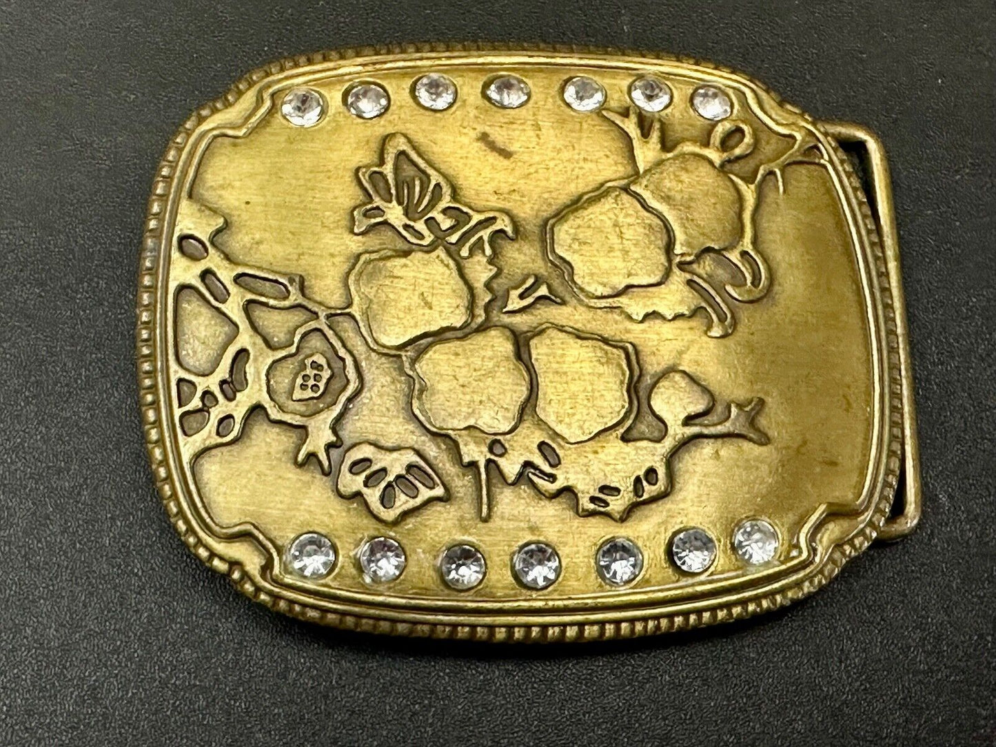 ABSTRACT Art - Butterfly tree?    Vintage Rhinestone accented Belt Buckle