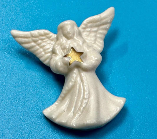 Vintage Lenox Angel w/ Gold Star White Porcelain Brooch Pin Handcrafted in China