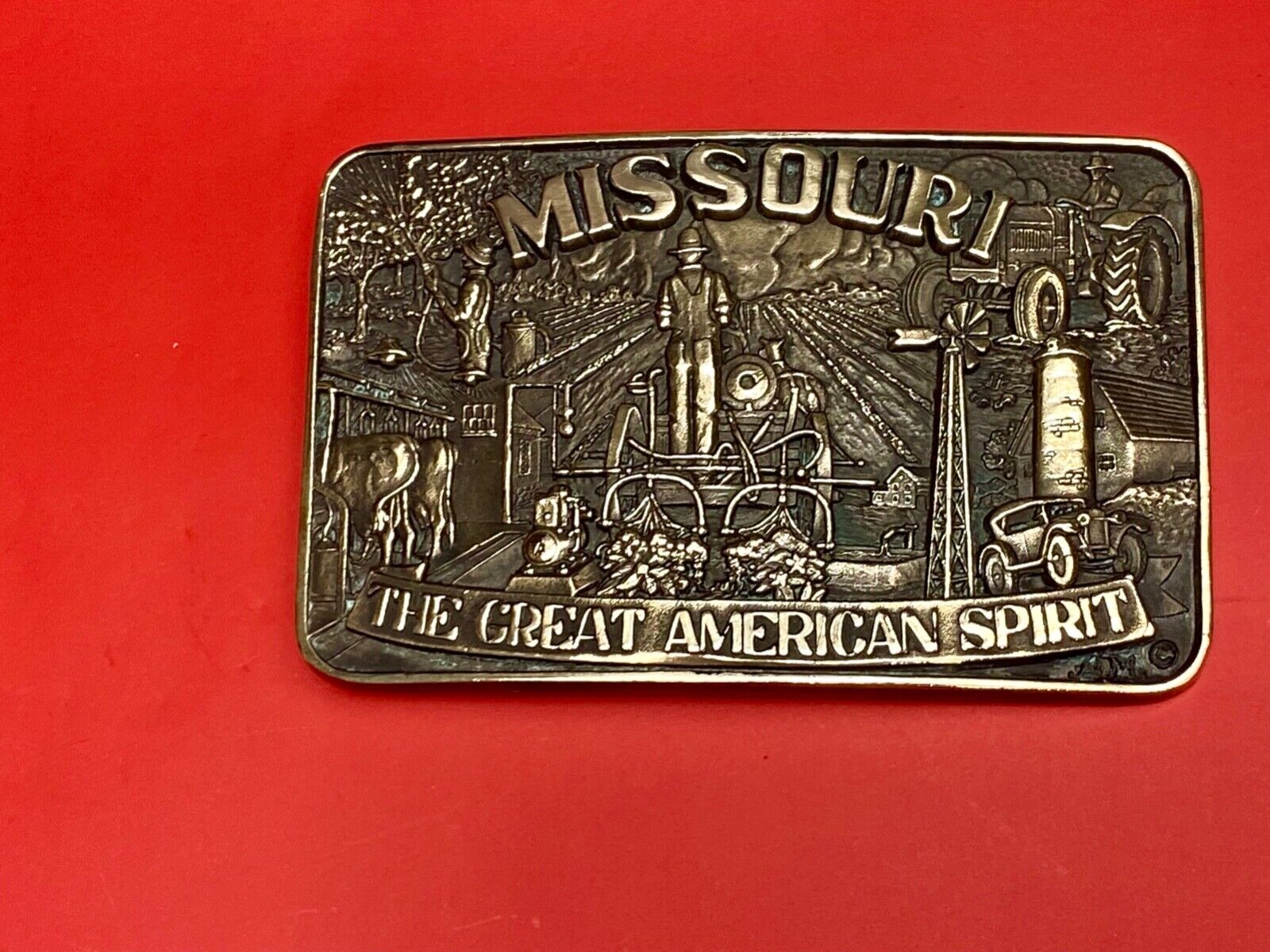 The Great American Spirit - State of MO Missouri solid brass belt buckle by ADM