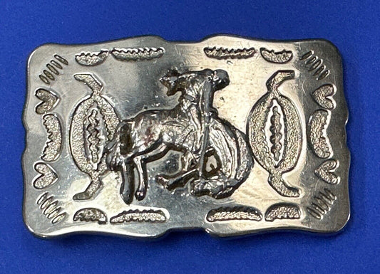 Vintage Cowboy Tipping Hat Head down Saddle Bronc western belt buckle