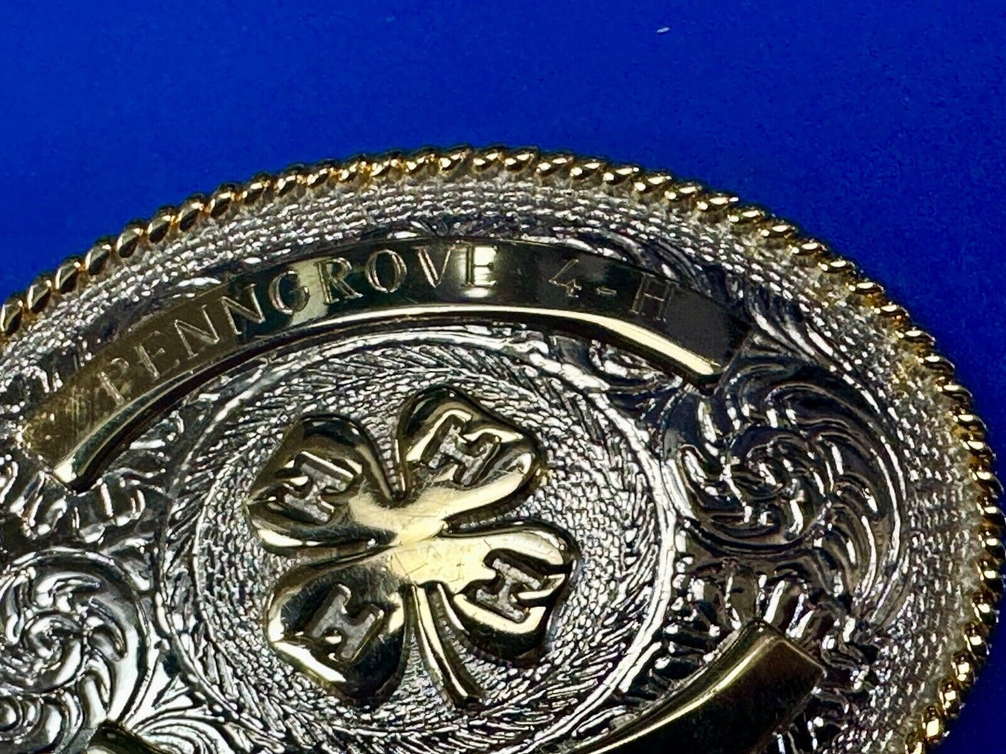 4h emblem logo  Engraved trophy style 2012 western two tone belt buckle