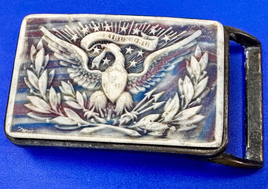 American Eagle E. Pluribus Unum Patriotic Stone? USA Colors Vintage Belt Buckle