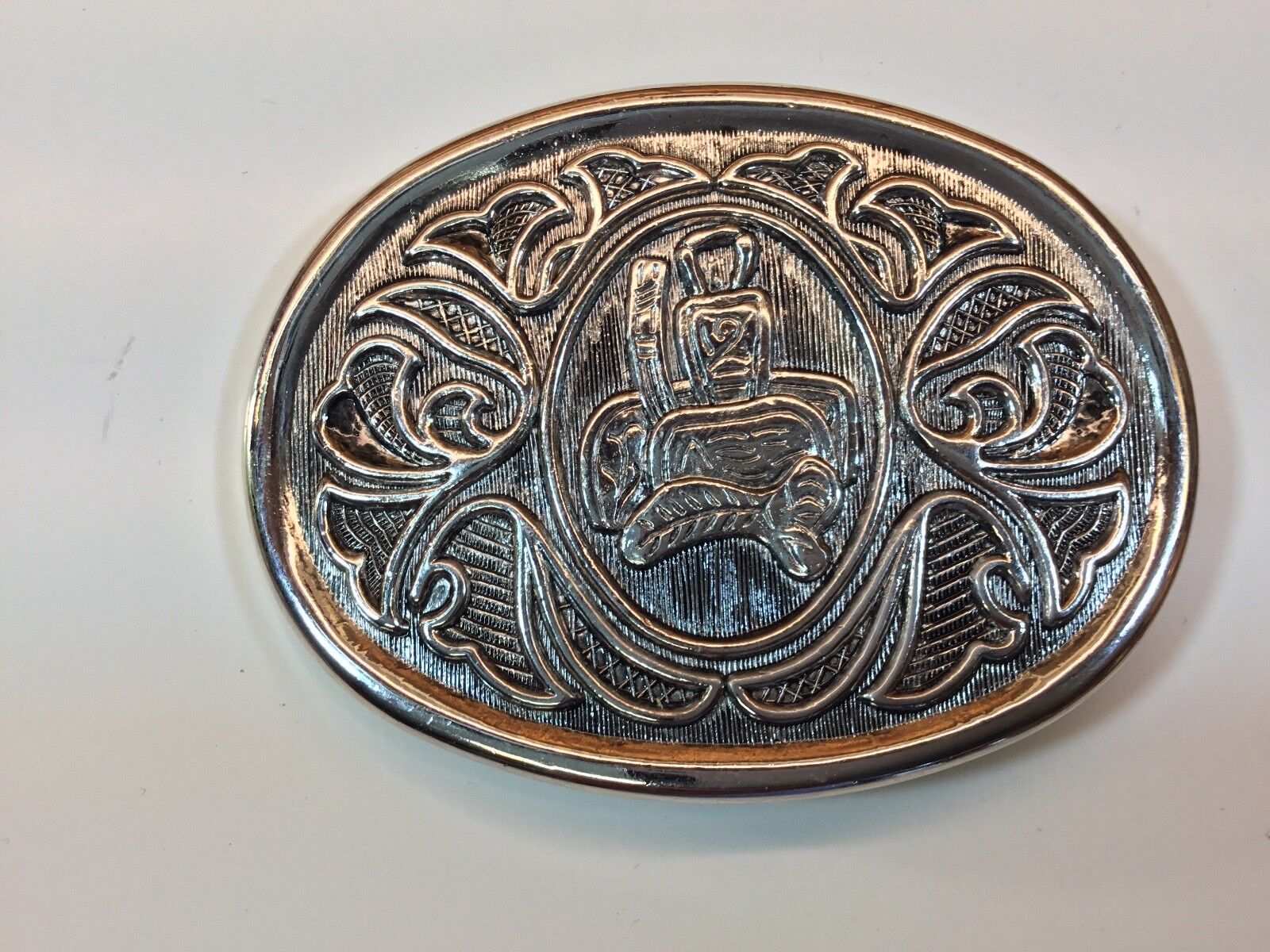 VINTAGE AVON MENS BELT BUCKLE w/ HORSE SADDLE