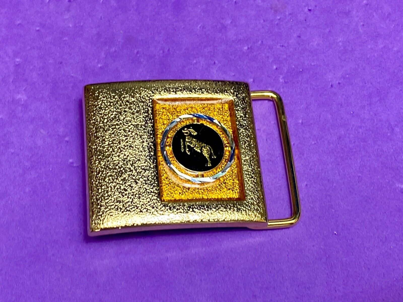 Vintage Lee Black Gold Enamel Zodiac Sign Astrology Aries?  Belt Buckle