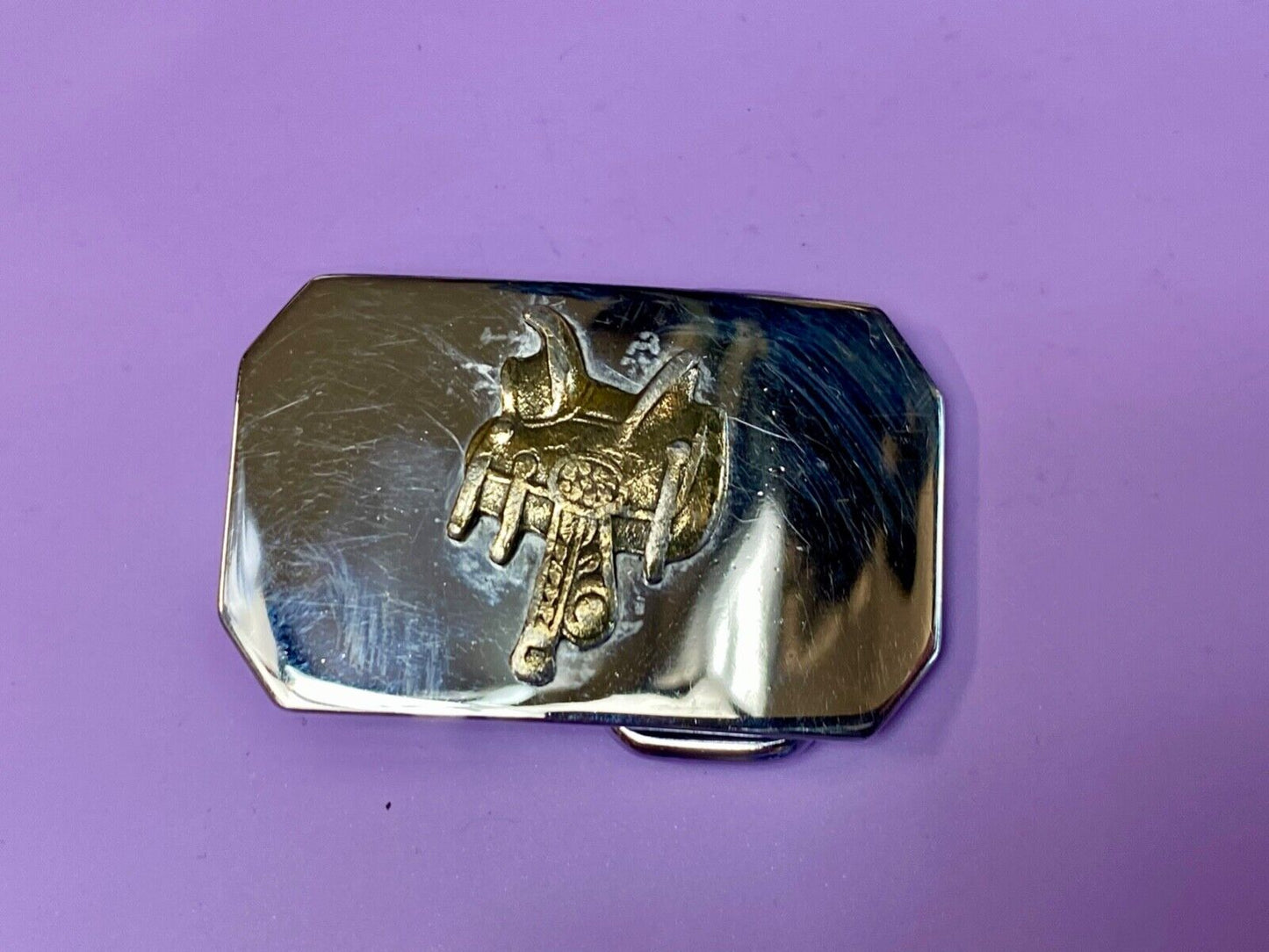 USA made Vintage two tone horse saddle western belt buckle