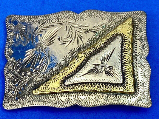 Beautiful Hand Made Western Flower Swirl ornate mixed metal Eastern belt buckle