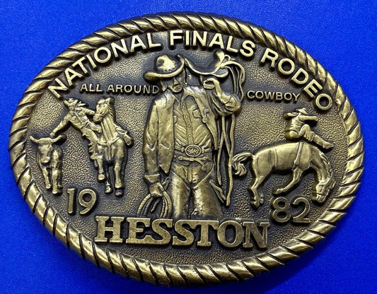 1982 Hesston NFR National Finals Rodeo All Around Cowboy Belt Buckle
