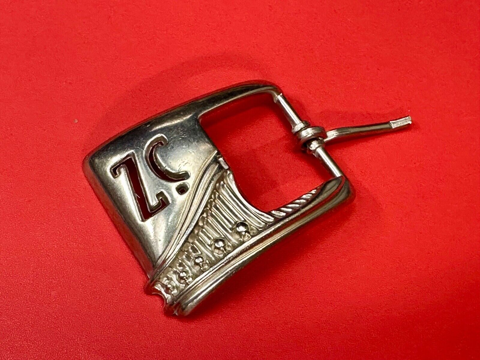 Vintage Letters Initials SZ silver tone cutout belt buckle
