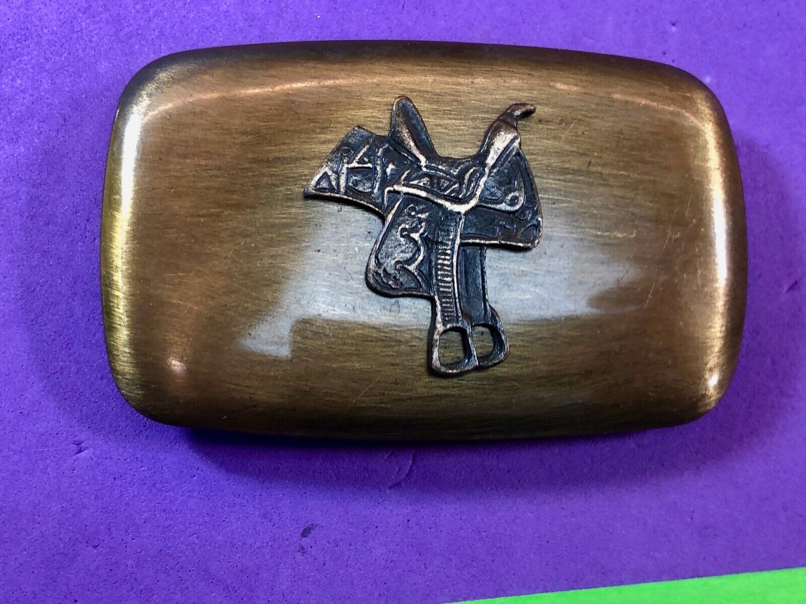 Vintage Chambers Belt Buckle Featuring Raised Horse Saddle 