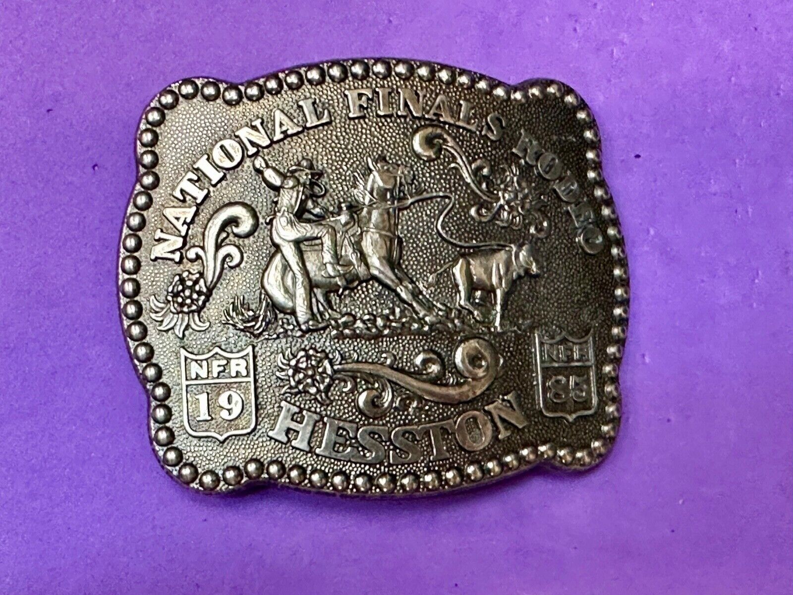 1985 NFR National Finals Rodeo Adult Size belt buckle by Fred Fellows