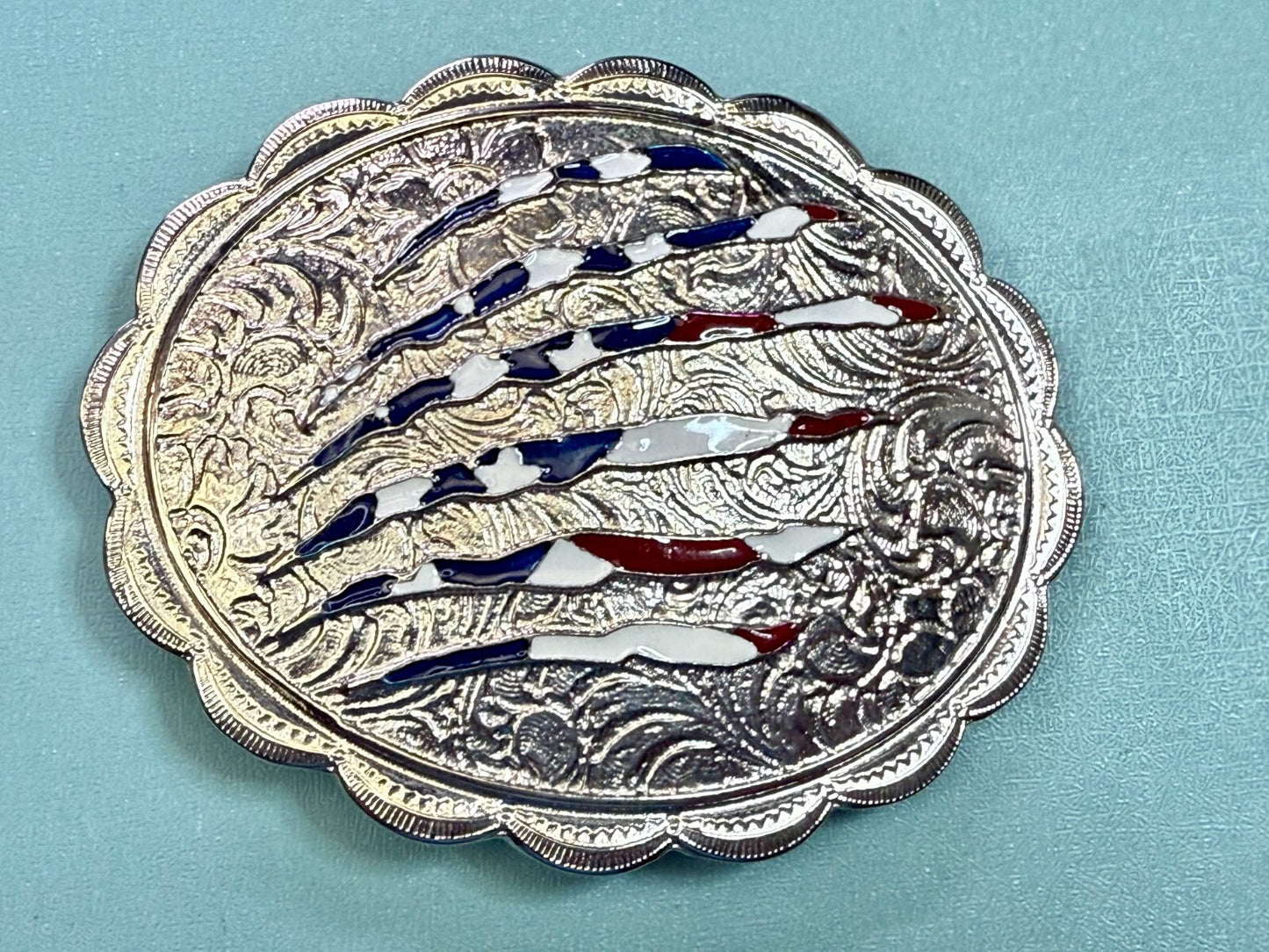 United States of America Flag Sliced Pattern on Western Belt Buckle by Shyanne