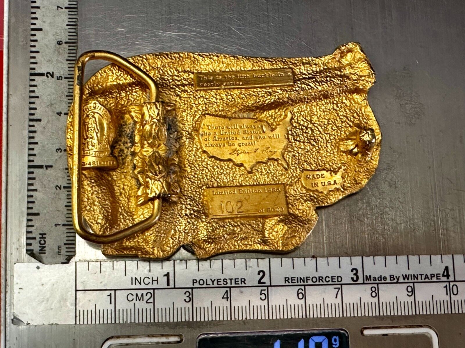 United States of America Liberty States Map Vtg 1986 Commemorative Belt Buckle