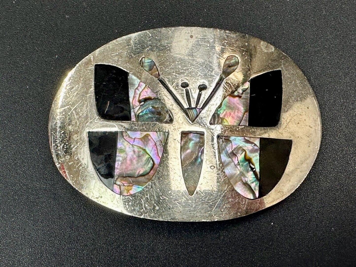 Abalone Shell Butterfly - Gorgeous vintage raised sterling silver?  belt buckle