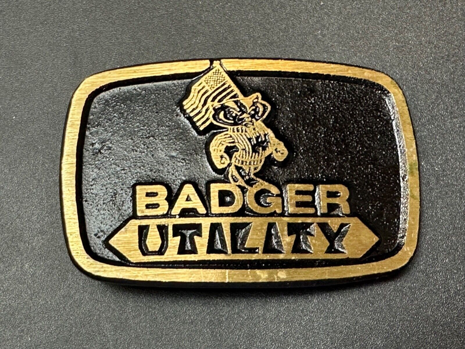 Vintage Badger Utility Wisconsin Power Company Brass Dynabuckle belt buckle