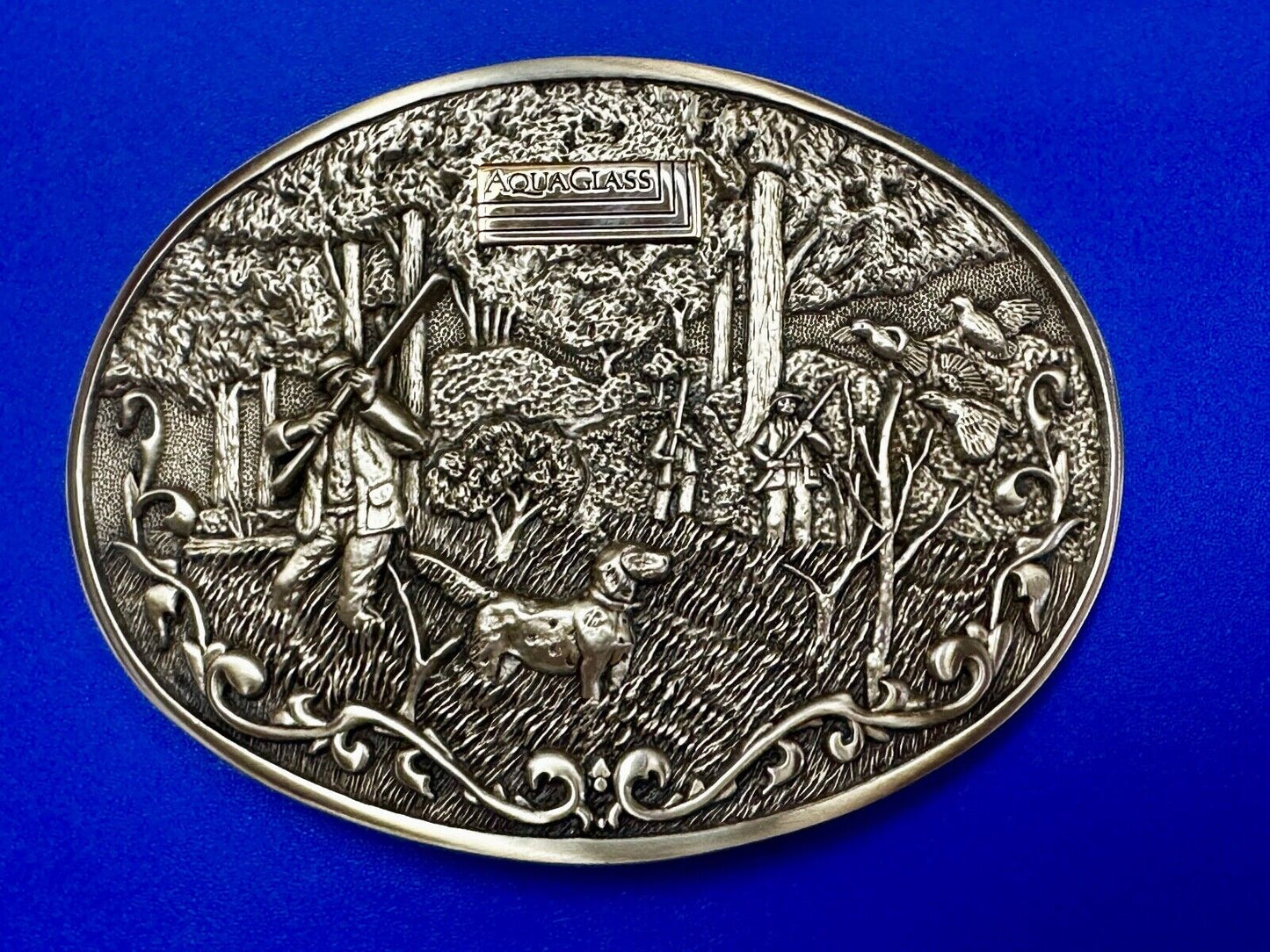 AQUAGLASS  10k Gold Emblem Hunting Dog OC Tanner Solid Brass Belt Buckle in case