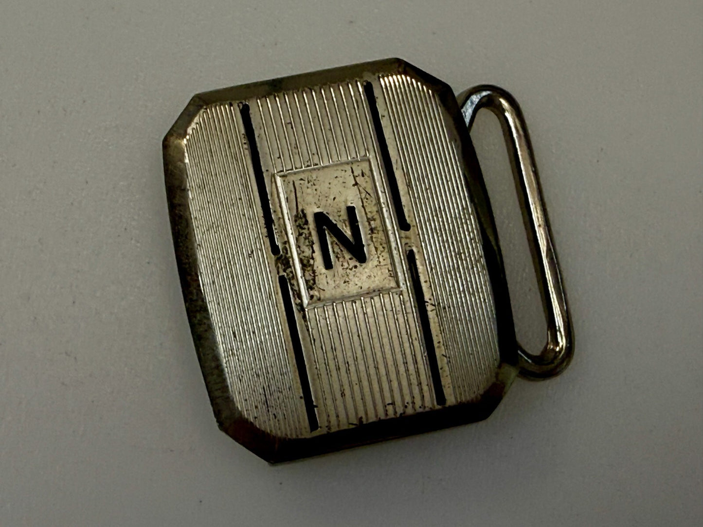 Antique Custom Letter Initial N Monogram Silver Plate Pioneer Belt Buckle