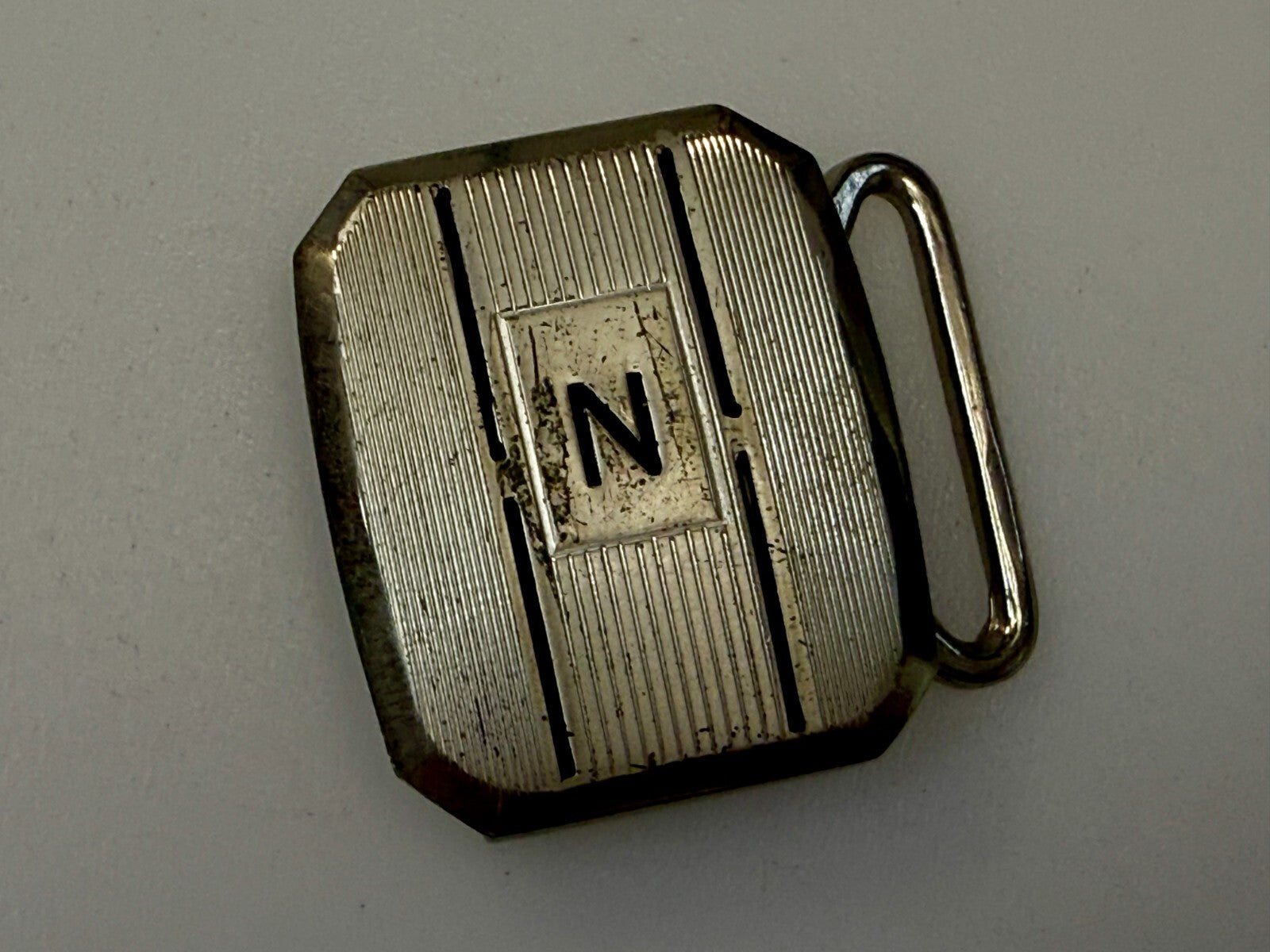 Antique Custom Letter Initial N Monogram Silver Plate Pioneer Belt Buckle
