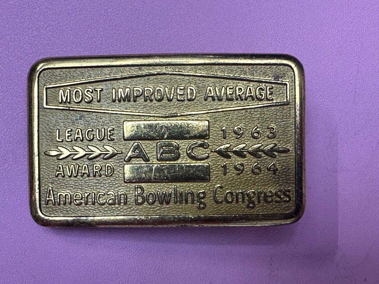 ABC Bowling League Award Trophy 1963 - 64 Belt Buckle RARE Most Improved Average