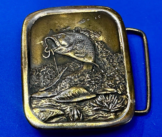 Bass Sport Fishing Vintage 1976 Indiana Metal Craft Belt Buckle