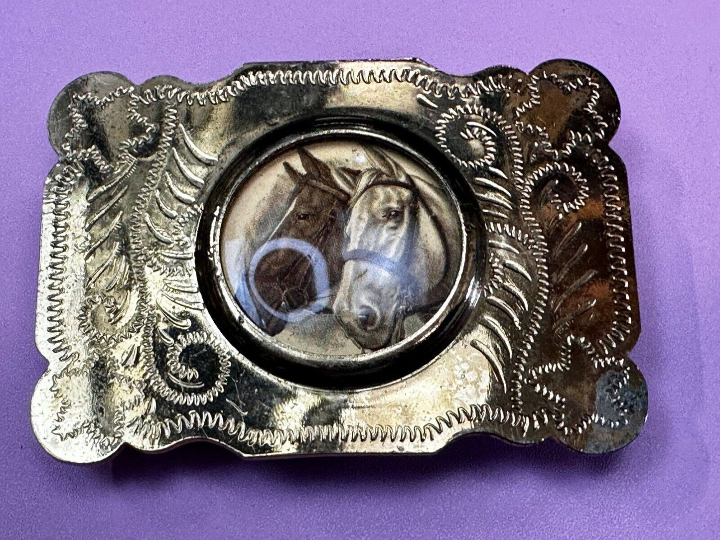 Two horse head picture (Or Your Morgan Silver Dollar!) western Belt Buckle