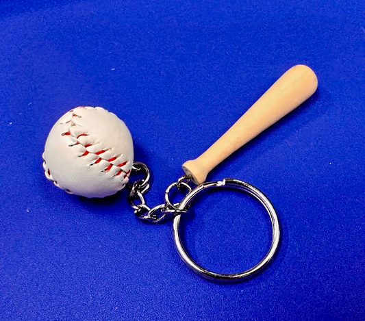 Baseball Lovers Wood Bat and Ball Keychain, Key Chain Ring